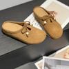 Leather thick-soled bag head, half slippers, women's outer wear, half support, autumn style, lace-up, non-slip for pregnant women, ugly and cute.