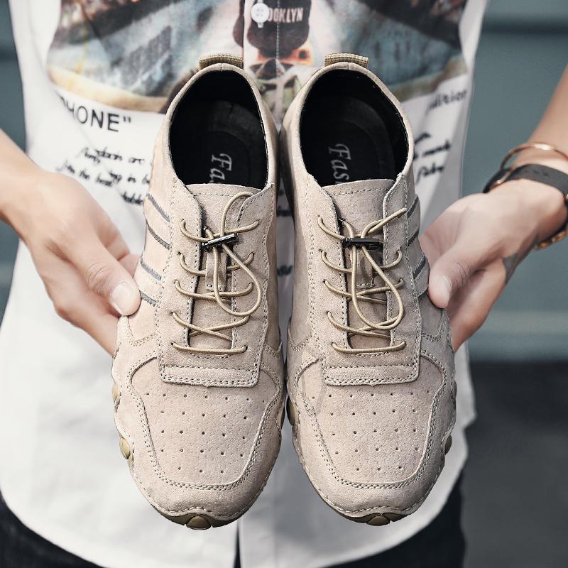 Newest Mens Shoes Suede Leather Casual Sneakers Men Brand Handmade Lace-Up Outdoor Shoes Breathable Leisure Walk Loafers Moccasins