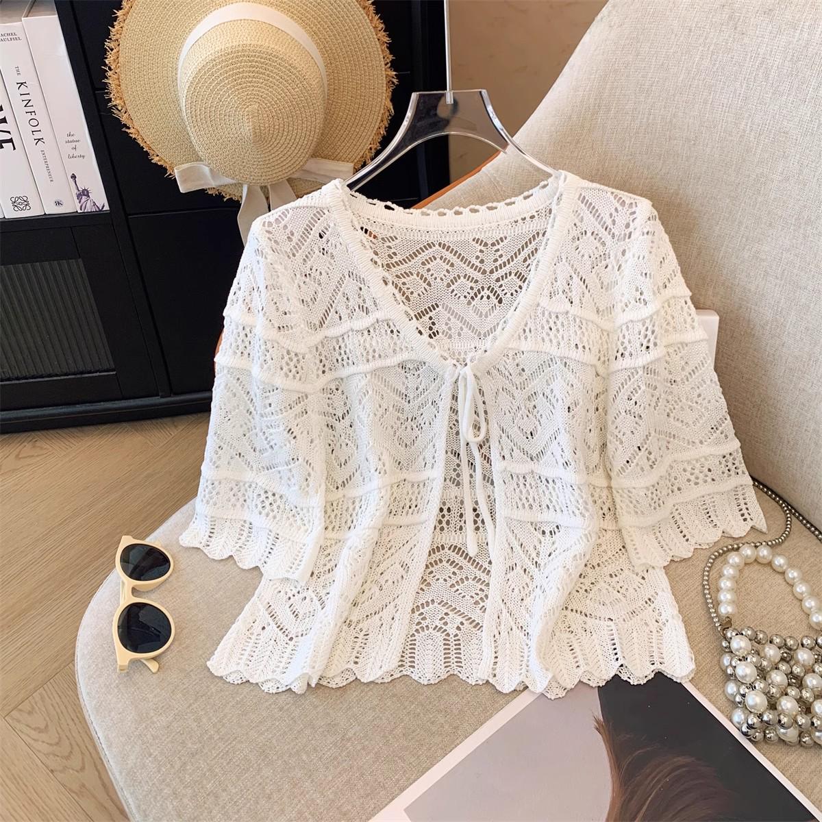 

Women s Ice Silk Crochet V-Neck Cardigan – Lightweight Summer Sun Protection Shawl 2XL