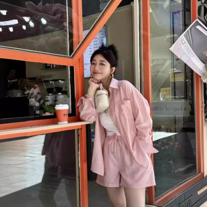 

Tencel light and breathable small shirt sun protection clothing women s suit new summer loose foreign style two-piece set XL світло-рожевий колір