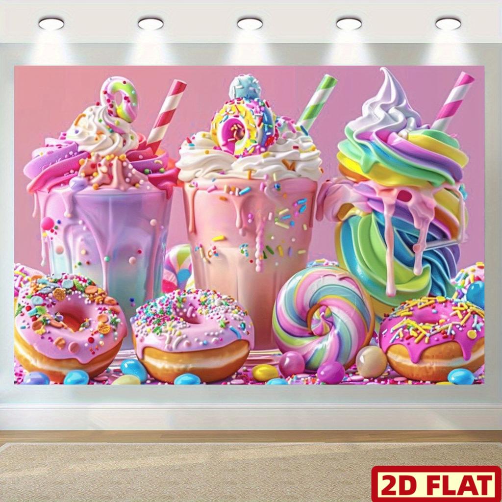 2D Plane Vibrant Candy Drink Party Background Fabric Living Room Decoration Polyester Fiber