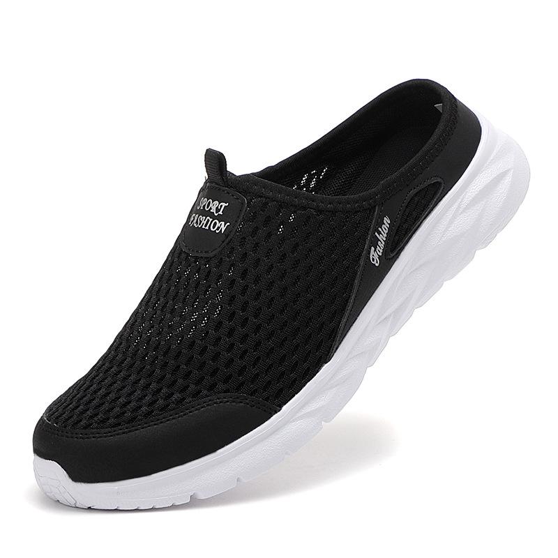 Herren Sommer Mesh Herrenschuhe große Größe 47 atmungsaktive Meshschuhe ein Pedal weiche Sohle leicht großes Mesh halbe Pantoletten Lazy Stoffschuhe