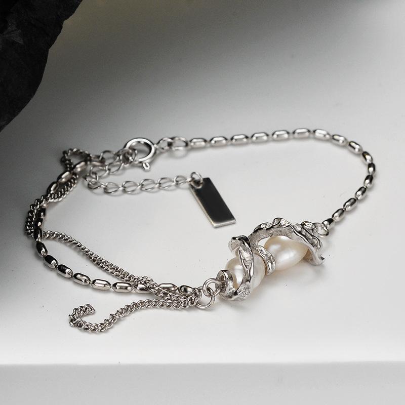 

Корейская версия минималистичного браслета из рисовых бусин, оптовая продажа, женский браслет из чистого серебра S925, ниша, холодный и равнодушный стиль, легкие роскошные изделия из жемчуга 18CM