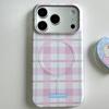 Plaid Heart Bear Apple 17 Pro Max Magnetic Phone Case for Besties