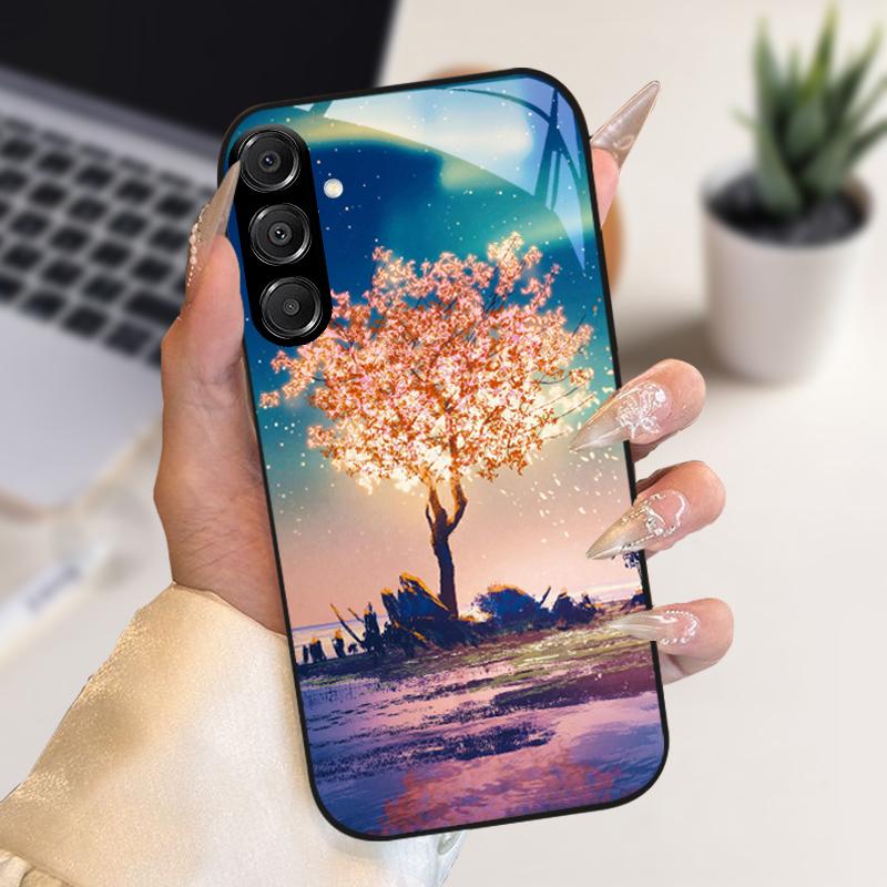 Fashion Coque For Samsung A55 A56 Case A25 A26 Tempered Glass Phone Cover For Galaxy A15 A35 A36 Hard PC Glass Protective Fundas