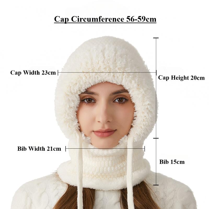 One-piece hat plus velvet thickened face-covering knitted hat, bib, mask, warmth kit
