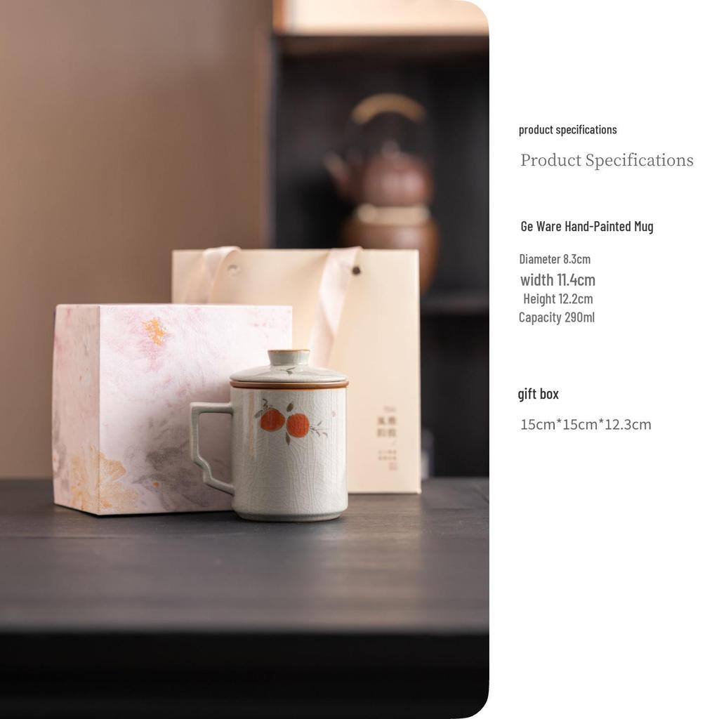 Ge Kiln Ceramic Tea Cup Set: Three-Piece Mug with Inner Liner, Gift Box, Logo Customizable, Perfect for Business Gifts