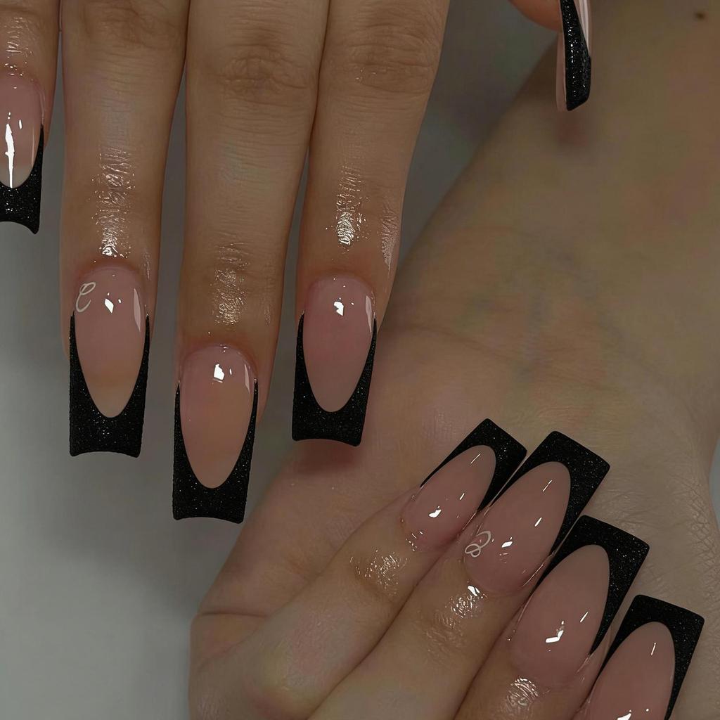 24-Pack Medium & Long White French Ballet False Nails with Glitter Powder