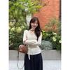 Beautiful Basic V-neck Long-sleeved T-shirt for Women Korean Design Waist Slimming Early Autumn Top and Bottoming Shirt