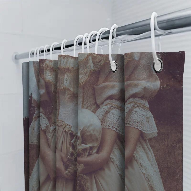 Gothic Horror Shower Curtain Vintage Spooky Victorian Dark Academia Home Decor Halloween Bathroom Set Artistic Eerie Wall Tapest