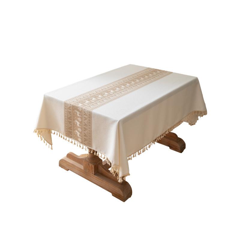 Christmas Deer Tablecloth Cotton And Linen Art Table Cloth Light Luxury High-End Rectangular Tablecloth Fringed Cover Towel