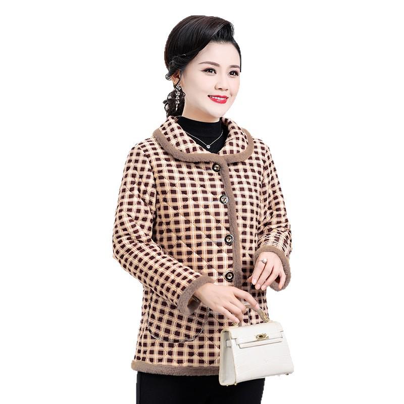 Winter Plaid Cotton-Padded Jacket for Middle-Aged & Elderly Women - Thick, Warm, and Stylish Outerwear