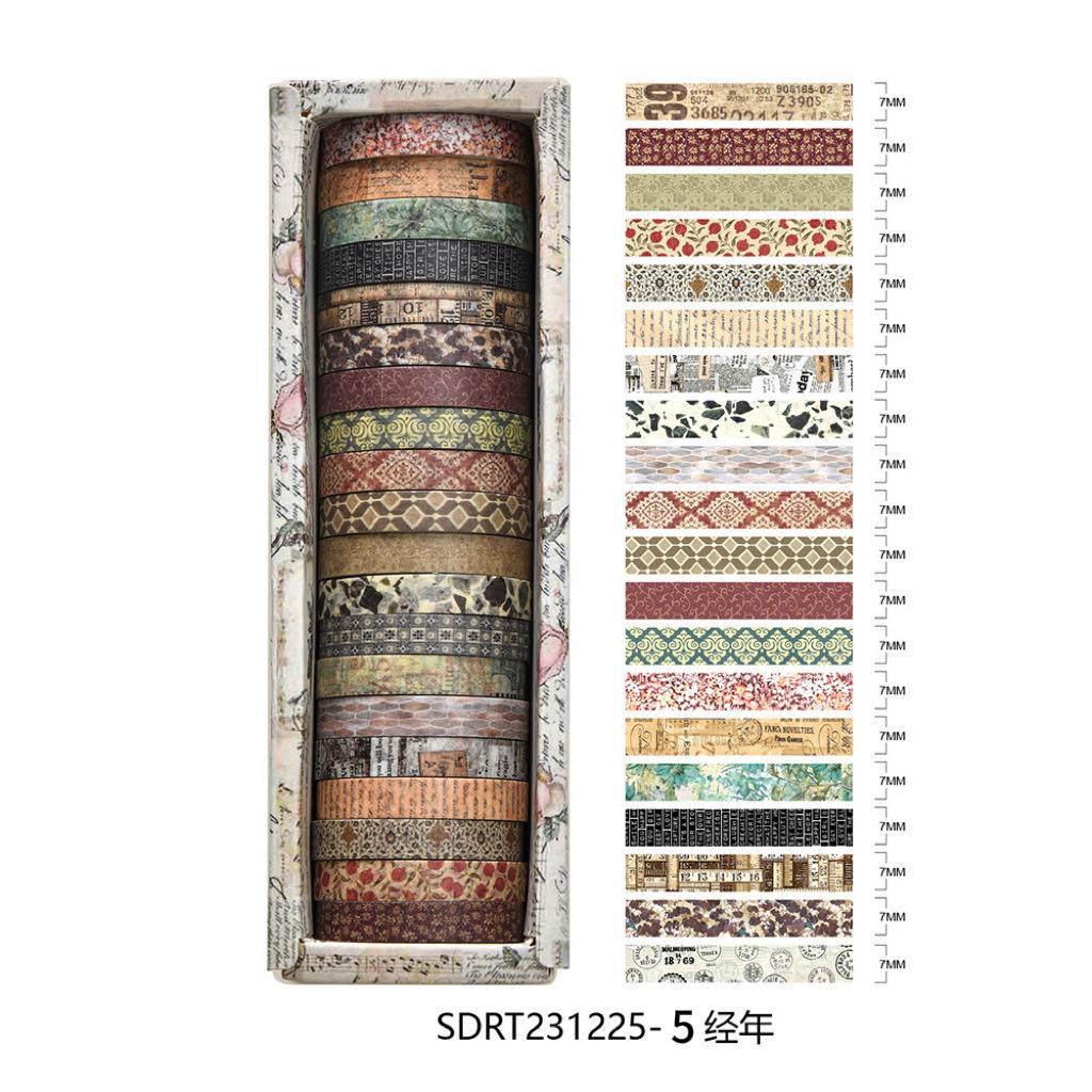 Qianmo Chujian Series Washi Tape Set Vintage Botanical Decorative Paper Tape for Journaling Scrapbooking DIY Craft Gift Box