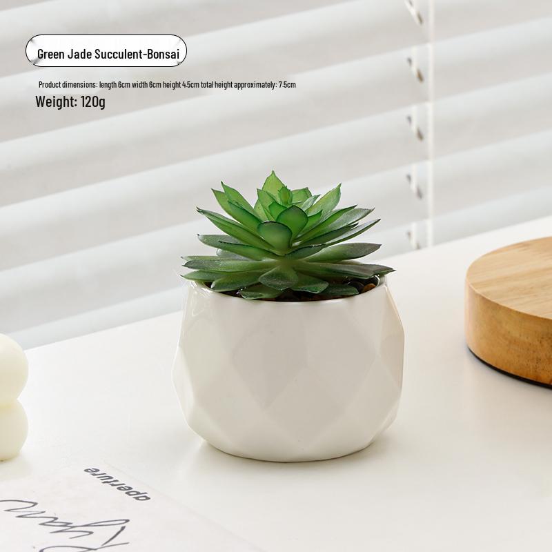 Small Indoor Potted Succulent - Artificial Green Plant Ornament for Home, Office, or Desktop Decor