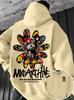 Lässiger Kapuzenpullover – Bunter Bären-Graffiti-Print mit Blumenmuster Pullover Warmes Street-Style Oberteil für Herbst/Winter