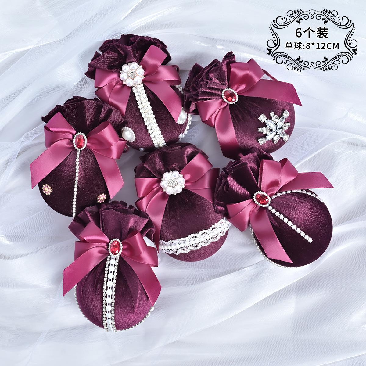 

6 шт. Рождественский шар, бархатная тканевая сумка, шар, микро-алмазная лента, бант, европейское и американское рождественское украшение, подвеска 6pcs