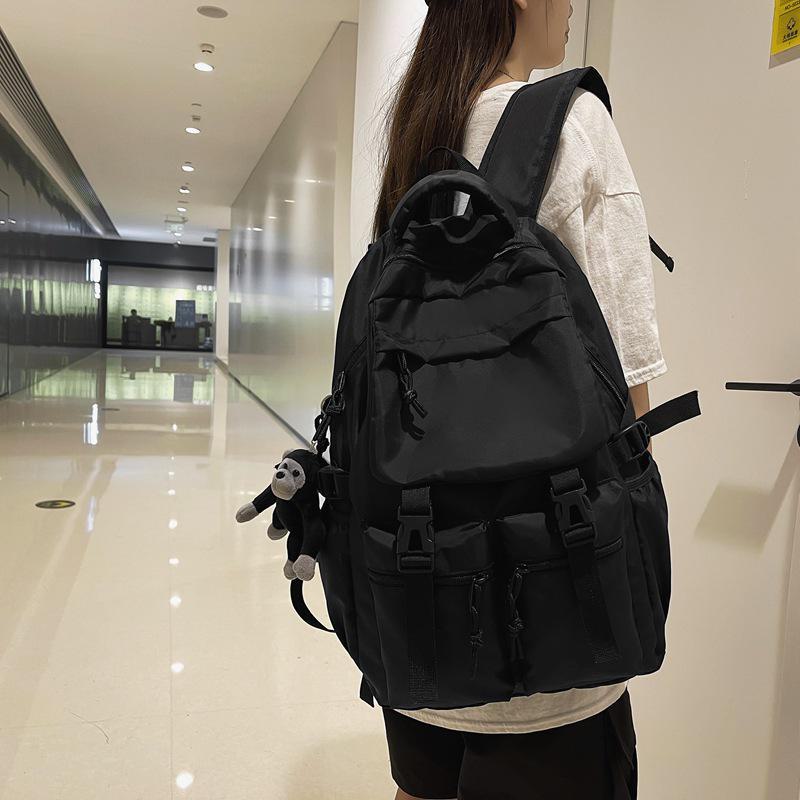 2022 Black School Backpack with Multiple Pockets & Large Capacity for Junior High Students