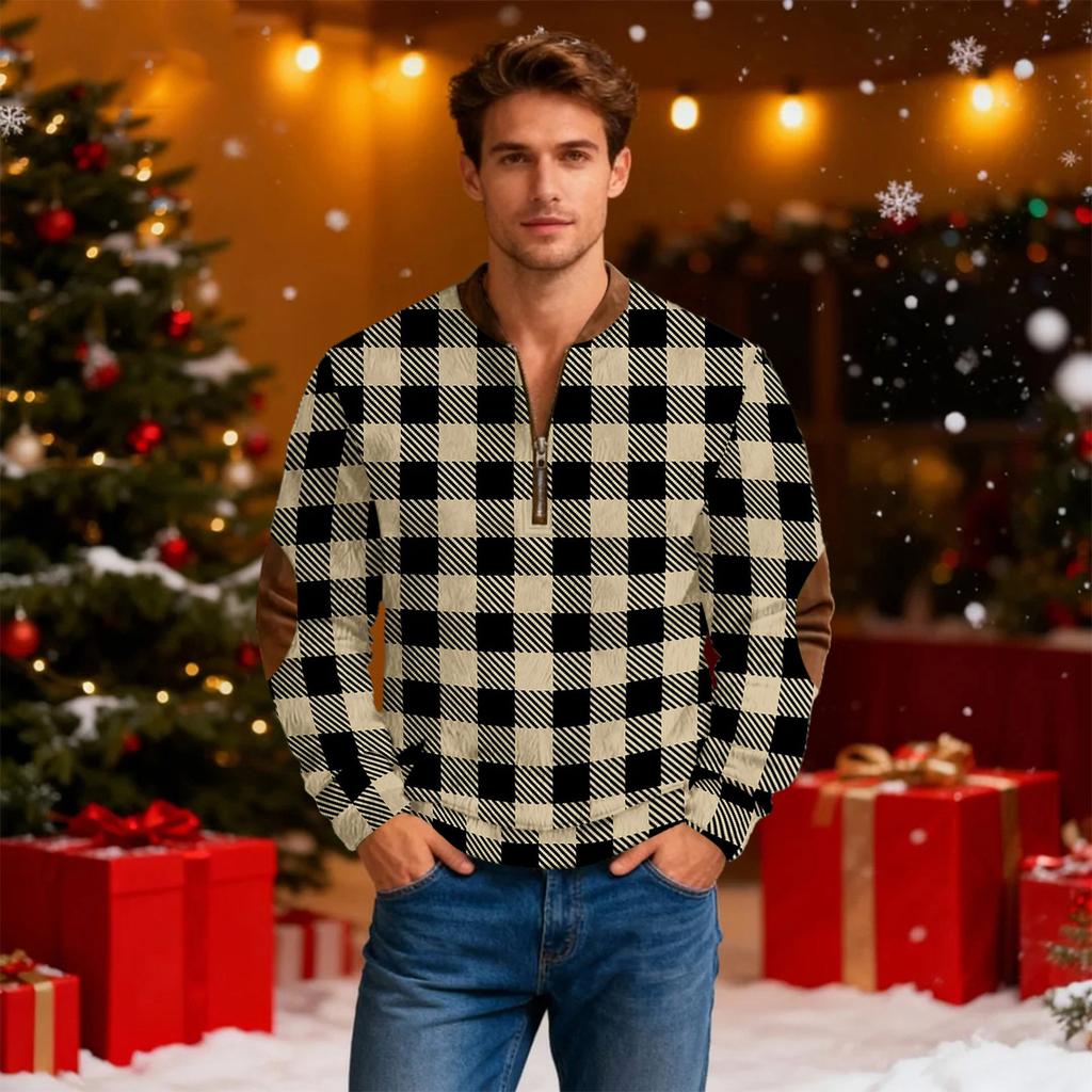 Mens Christmas Zip Up Sweatshirts Xmas Stand Collar Pullover Tops
