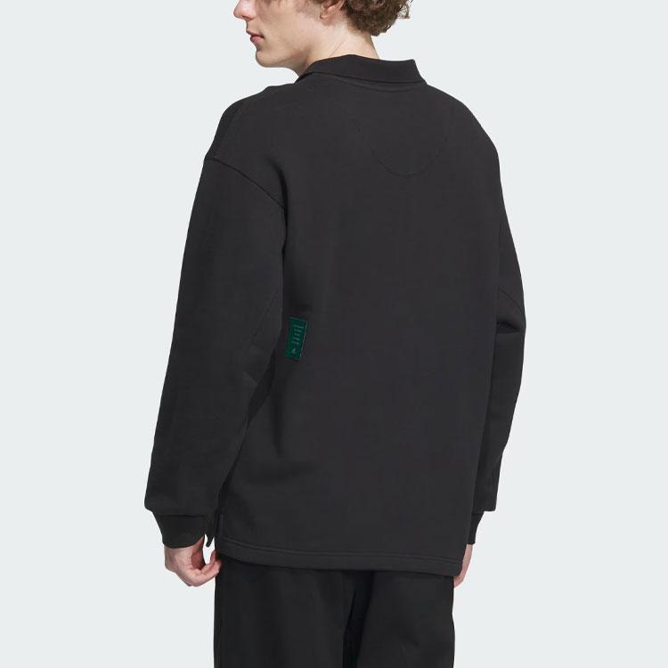 Adidas Heavy French Terry Polo Shirt Solid Logo Loose Long Sleeve Polo Unisex Polo Shirts Black IT3972