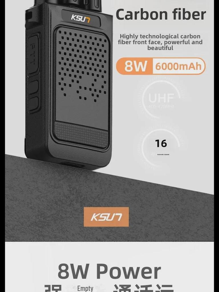 KSU7 Ruční vysílačka: 8W Vysoký výkon, Rychlé nabíjení USB, Silný venkovní signál, Mini design (x26).