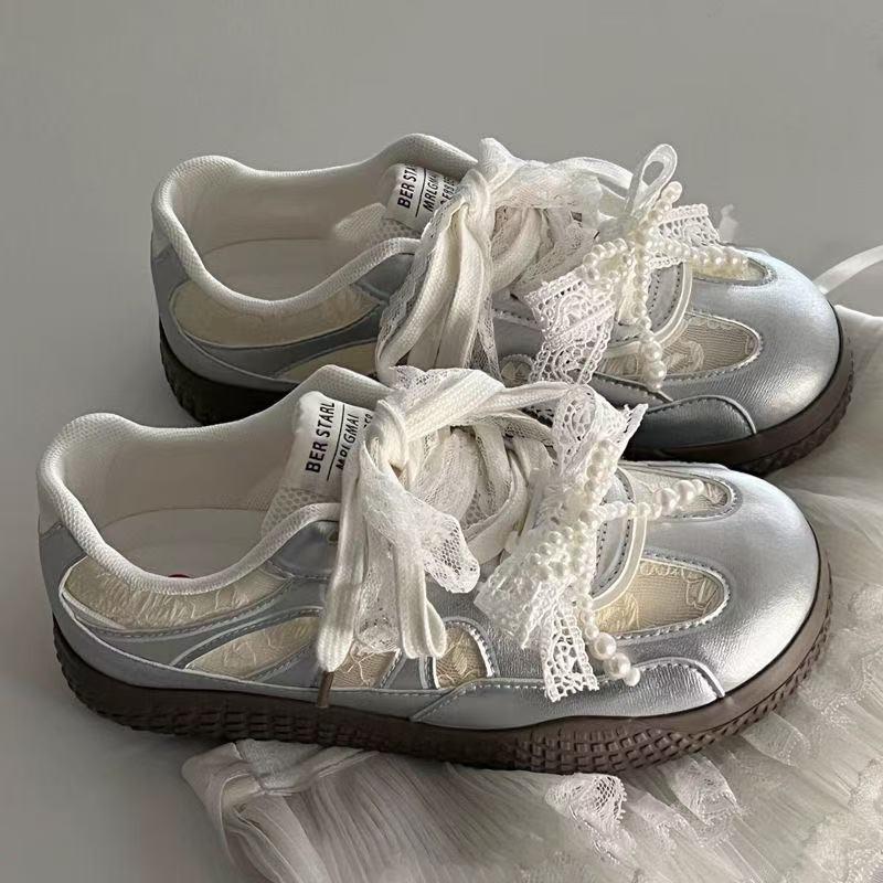 Lace Mesh Breathable Sweet Flat-bottomed German Training Shoes Women's 2025 Summer New Versatile Niche Student Casual Board Shoes