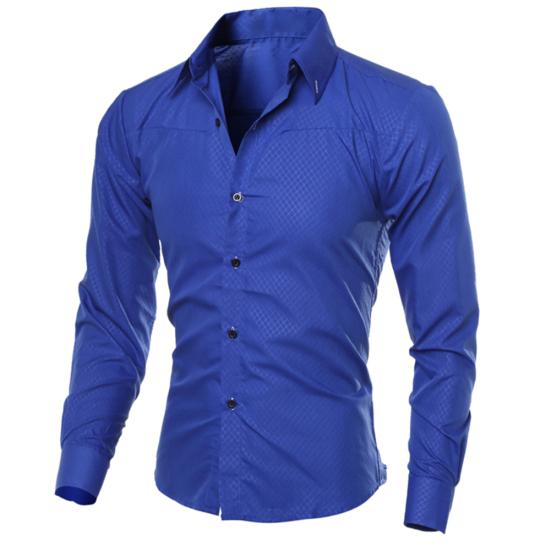 Männer Mode Einfarbig Drehen Unten Kragen Langarm Slim Fit Bluse Shirt Top