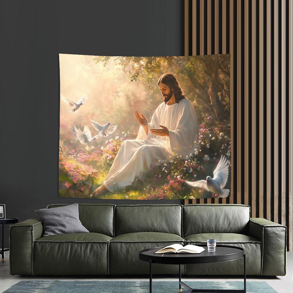 Jesus Reaching Out To Dove Rustic Landscape Design Tapestry Room Decoration Home Decor Bedroom Wall Hanging Fabric