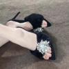Designer Summer Pointed Toe High Heel Crystal Slippers for Women Fashion Slip-On Sexy Stripper Thin Heel Dress Slides