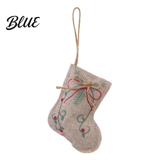 Vintage Style Xmas Hanging Decoration Ornaments Rustic Burlap Christmas Tree Decor Linen Fabric Ball Stocking