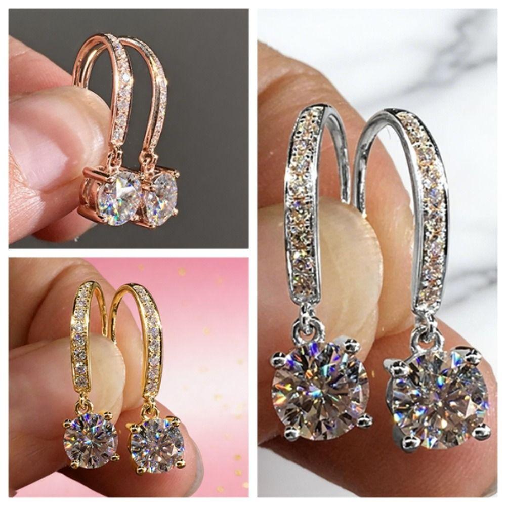 Light Luxury Round Crystal Ear Studs Simple Ladies' Ear Accessories  Jewelry Gifts