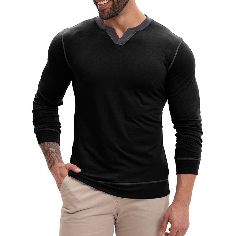 Men's V-neck long-sleeved T-shirt Casual men's base layer top T-shirt and sweatshirt