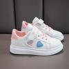 [Niedliche Kinder-Sneaker] Niedliche Kinder-Freizeit-Sneaker | Herzmuster Weiß & Rosa Low-Top Schnürschuhe, Runde Zehenpartie, Obermaterial in Lederoptik, Stoff-Innenseite