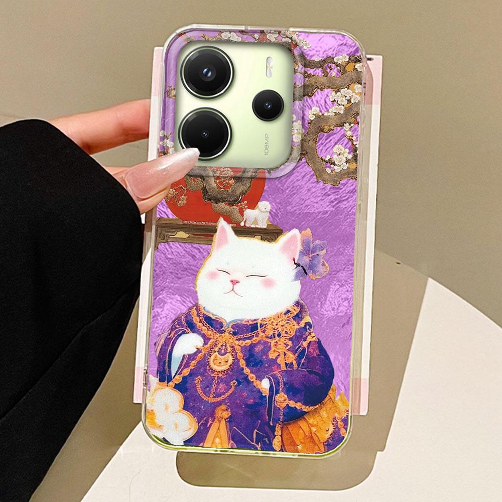 Korean White Cat Vortex Pattern Phone Case for Xiaomi Redmi Note 14 13 12 11 11S 10 10S Pro 9C 13C 14C A5 A3 A4 A3X 9C A1 Cover