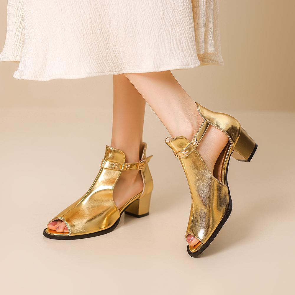 Zlaté Stříbrné Dámské Sandály Střední Podpatek Malá Velká velikost 32 48