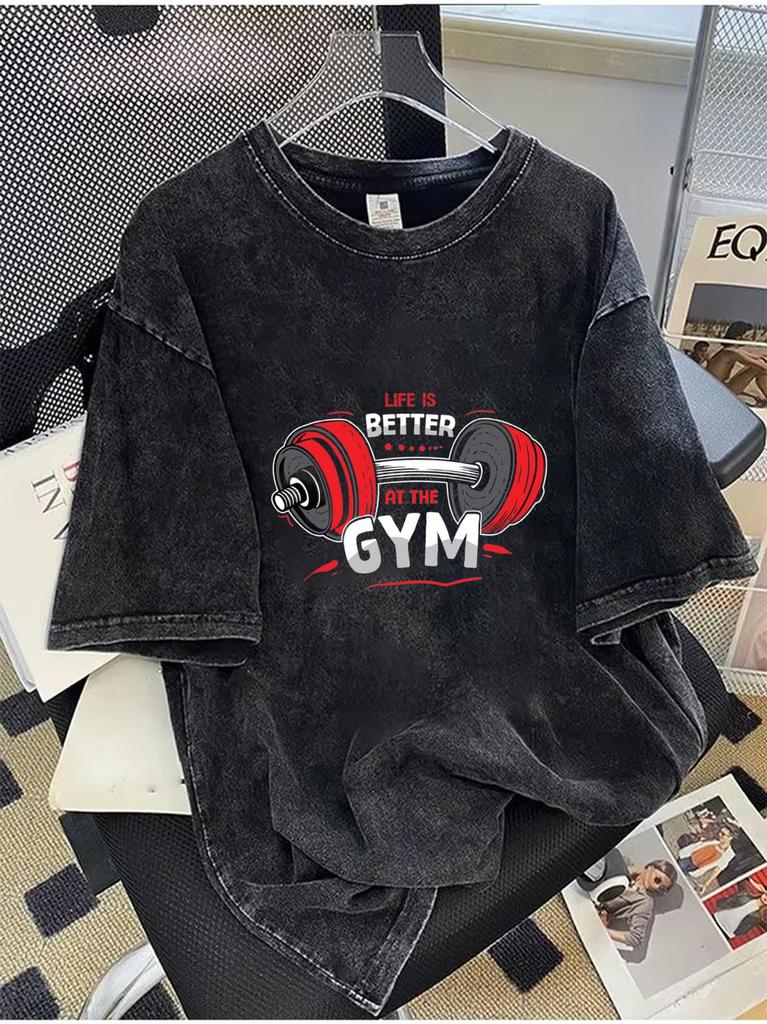 Korean Style GYM MODE ON Graphic Shortsleeved TShirt Oversized Cotton Tee Trendy Ins Aesthetic Streetwear for Men Women