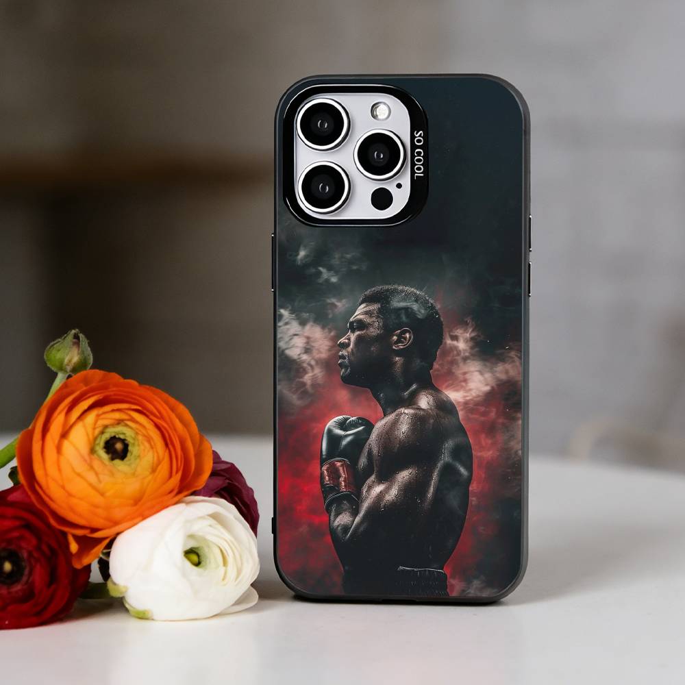 M-Muhammad Ali Phone Case For iPhone 17,16,15,14,13,12,11 Plus,Pro Max,XS,Colored Silver Plated Inside Cover