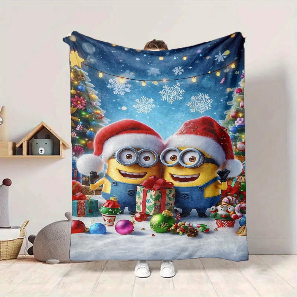 1Pc Christmas Minions Celebration Blanket Soft And Comfortable Casual Warm Camping Travel Christmas Halloween Gift M91753