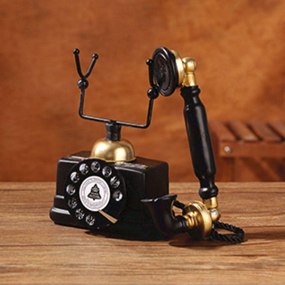 Resin Old Phone Figurine Retro Telephone Metal Ornament  Office Desk Decor
