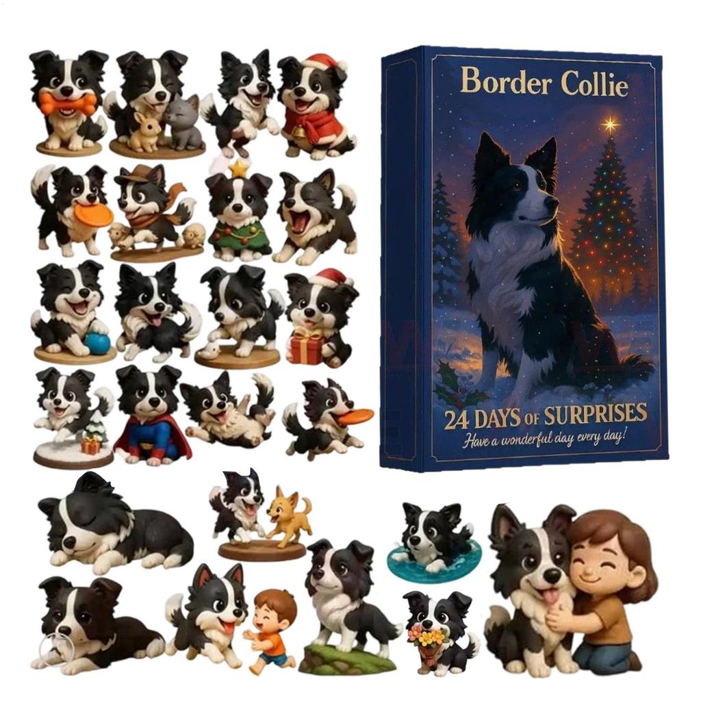 Calendario dell'Avvento di Natale 2026 Figure di Cane da Pastore in Acrilico 2D Decorazioni Calendario Animale da 24 Giorni Regali di Natale Per Bambini