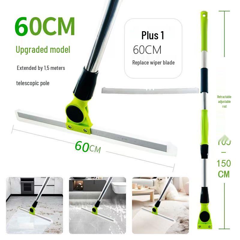 1,5m grüner Teleskopstiel Bodenwischer für Küche & Bad - Silikon Zauberbesen & Wasserschaber