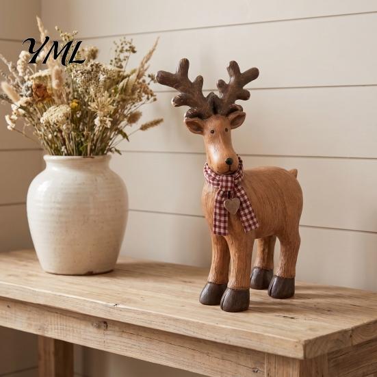 Decorative Elk Statues for Cabin Rustic Ornament, Handcrafted Resin Deer Figurine, Unique Housewarming Gifts Animal Lovers Wildlife Sculpture
