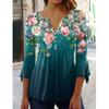 Floral Print Women Long Sleeve Casual V Neck Tee Shirt Button Plus Size Tops Loose Spring Blouses