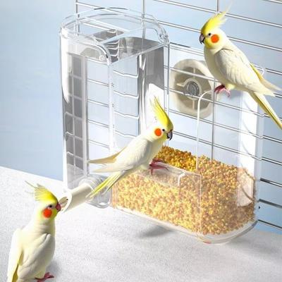 Transparent Automatic Bird Feeder Hanging Leak-proof Parrot Food Box Plastic Large Capacity Bird Cage Feeder Waterer
