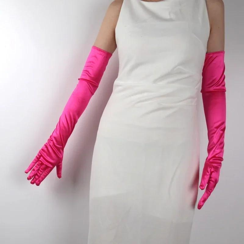 55CM Ceremonial Satin Long Stage Performance Multicolor Women Gloves Ball Accessories Cosplay Soft Smooth Solid High Stretch