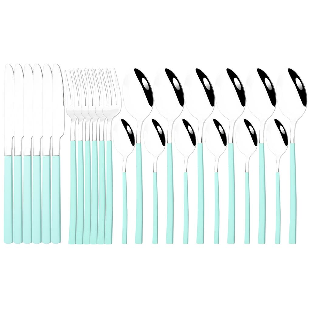 24Pcs Cutlery Set Stainless Steel Dinnerware Knives Fork Spoon Dinner Tableware Party Kitchen Flatware Silverware Set