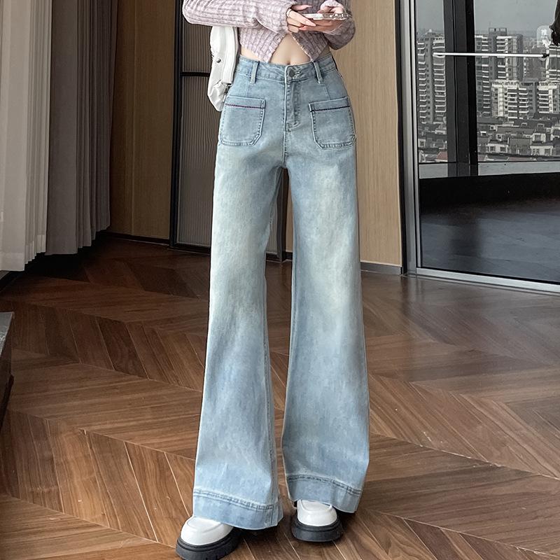 

Женские джинсы клеш с высокой посадкой, облегающие, светло-голубые, на весну и осень 2025 M