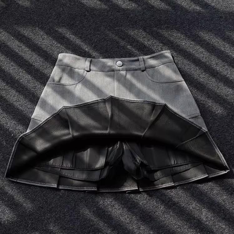 Pleated Skirt with Pockets for Women Summer High Waisted A Line Slimming Versatile Skirt Suit Fabric Casual All Match Versatile Grey Skirt