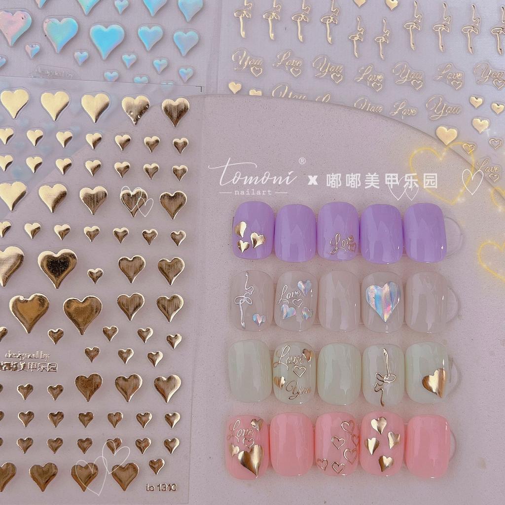 5D Love White English Letter Silver Jelly Nail Art Sticker Line Geometric Pattern Shape Romantic Delicate Manicure Decals