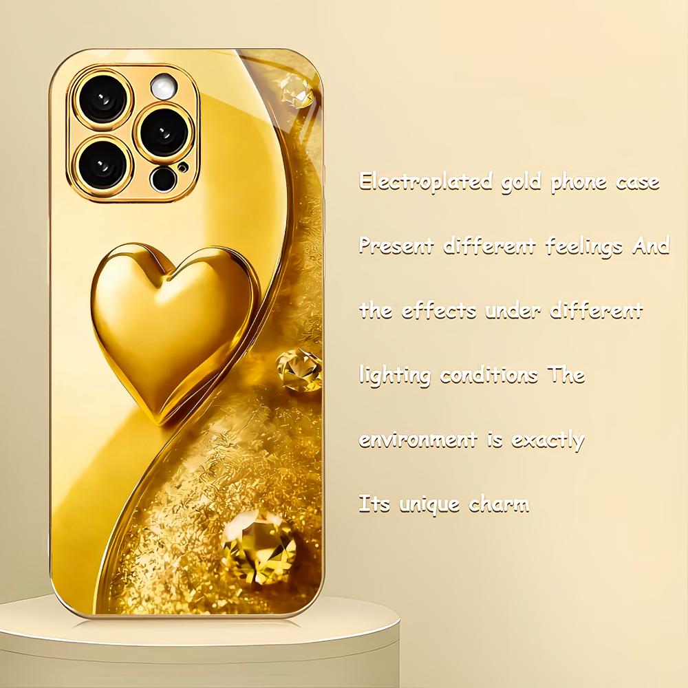 Minimally designed love plated glass phone case suitable for iPhone 17, 16, 15, 14, 13, 12, 11Pro/Max/Plus shockproof back cover