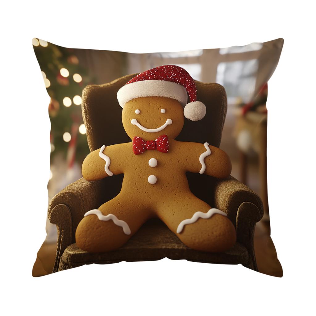 Christmas Gingerbread Man Pillowcase Printed Polyester 45x45cm Throw Pillowcover Decorative Sofa Cushion Pillowslip Home Decor